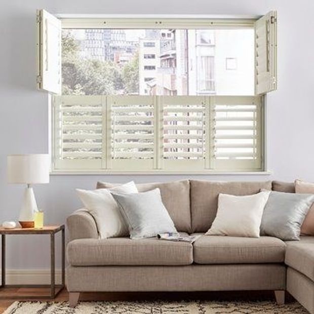 Cream Tier On Tier Window Shutters in the Living Room