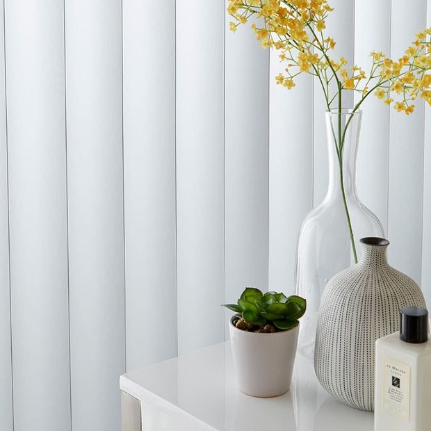 Close up white vertical blinds