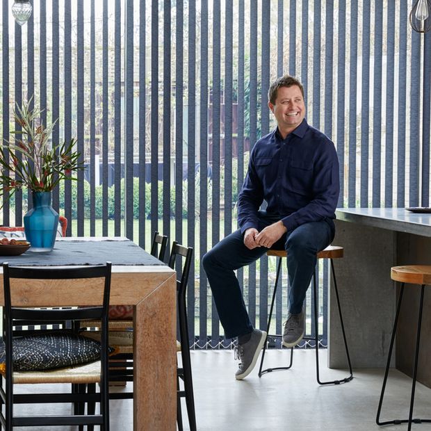 George Clarke in front of Norfolk Charcoal Verticals