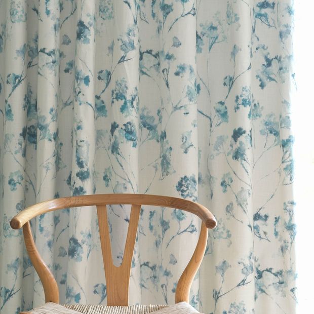 Close up of Haze Inkwash curtains in dining room