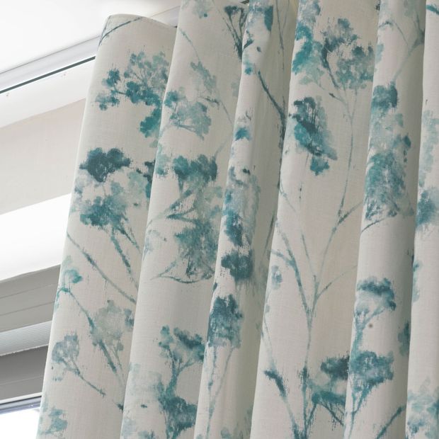 Close up of Haze Inkwash curtains in dining room