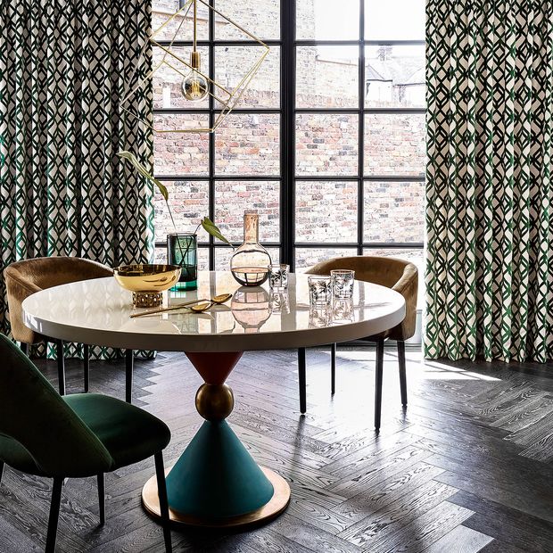 Loxley Emerald curtains in dining room
