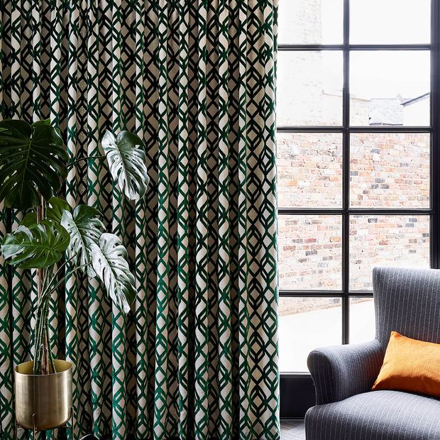 Close up of Loxly Emerald curtains in dining room