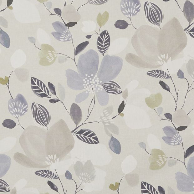 Iver Clay swatch is a cream background with a large-scale floral pattern made up of neutral greys, greens and browns