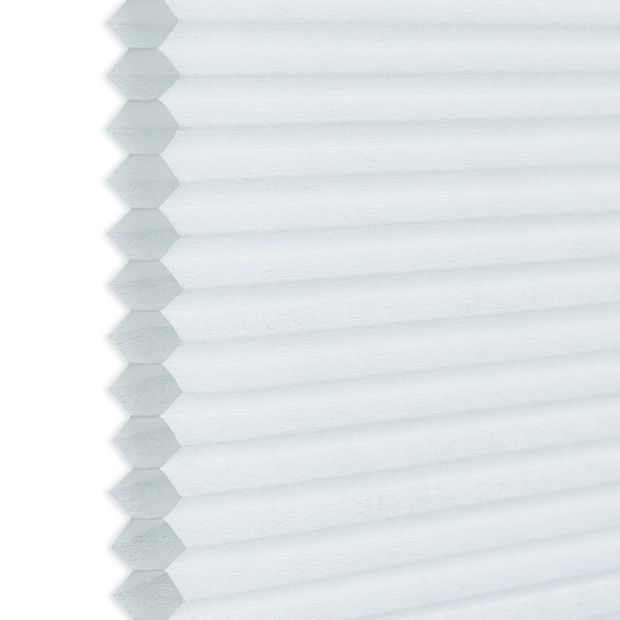 Side view showing honeycomb in white  swatch for pleated blinds