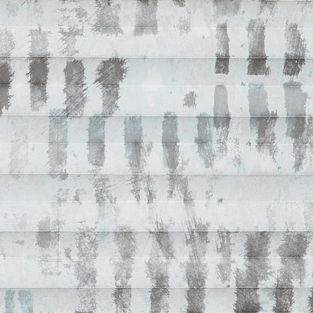 White swatch featuring print in brown and beige for pleated blinds