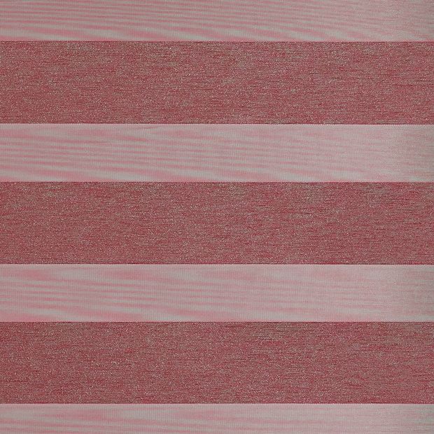 Red coloured day and night blind swatch fabric in the closed position