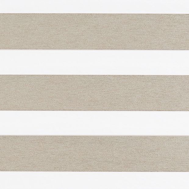 Prism Taupe swatch is a dark grey-light brown shade, blind is open