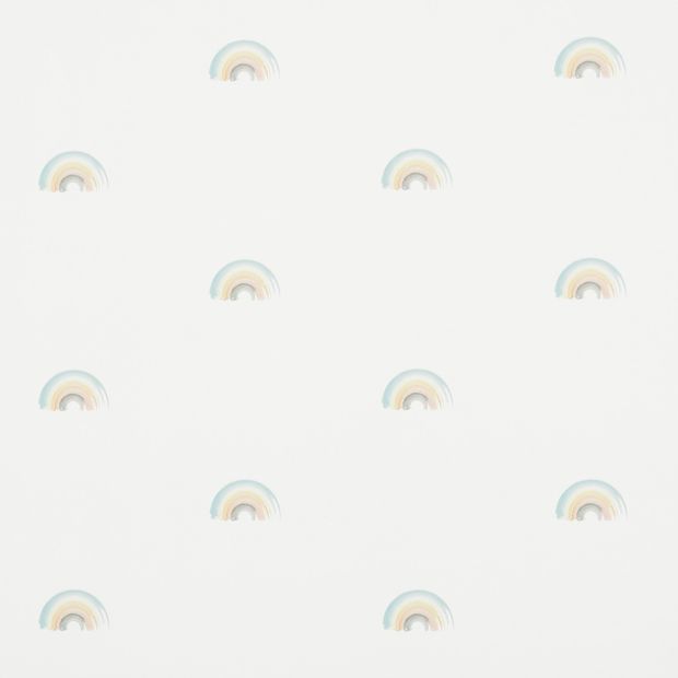 Summer Sky Rainbow swatch is a white base with small watercolour rainbows evenly spread on top