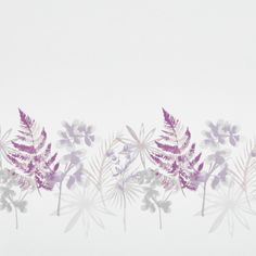 Eden Aubergine swatch is an off white blind with a strip of purple and grey watercolour illustrated floral blooms