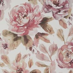 repeating flower pattern in pink and brown swatch fabric called Evelyn Quartz