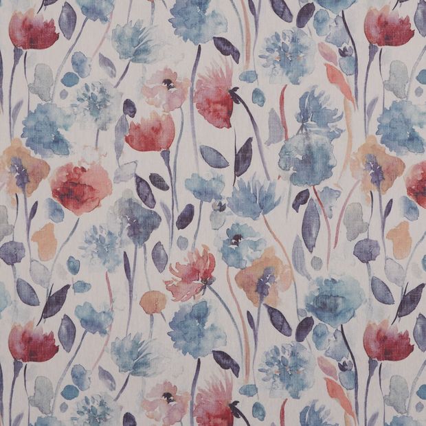 water colour style flowers in blue, red and orange