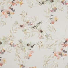 Madeline Blush swatch is a nude background, featuring blush pink flowers, and neutral coloured leaves entwined between apple green and bright fuschia petals