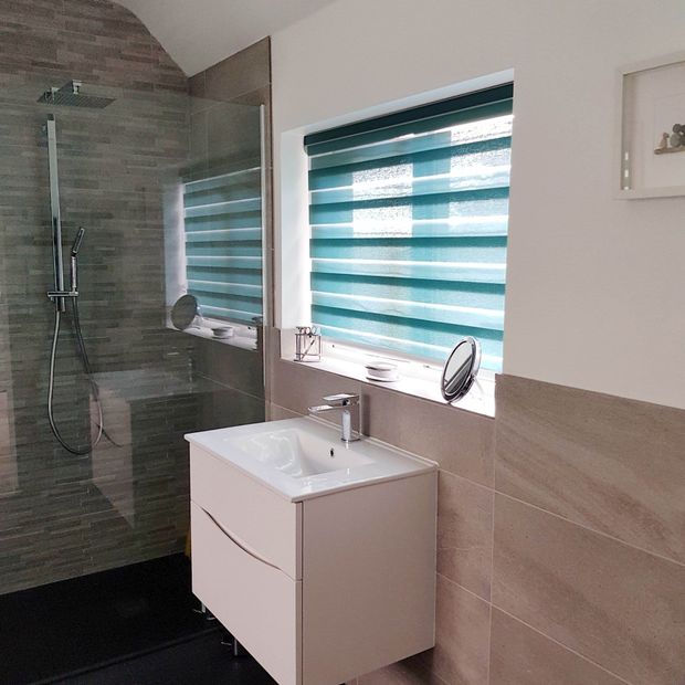 prism teal day and night bathroom blinds