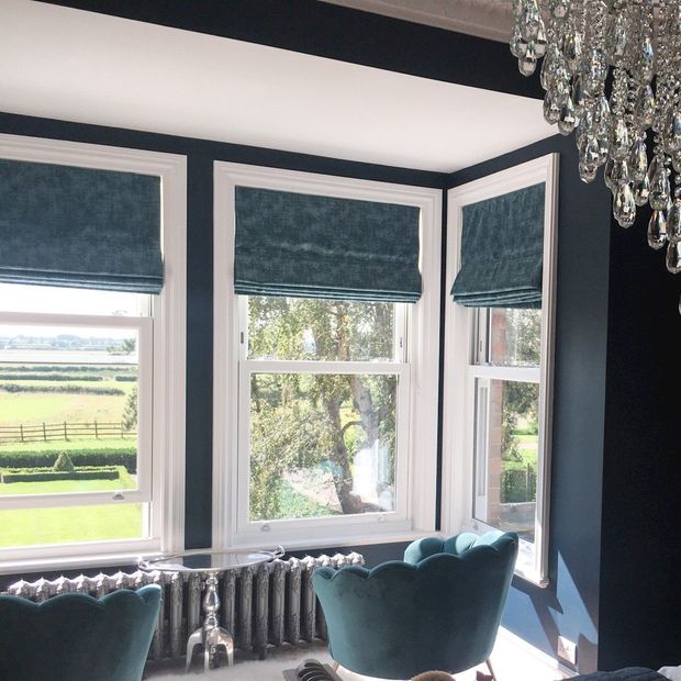 Darcia velvet midnight roman blind in living room
