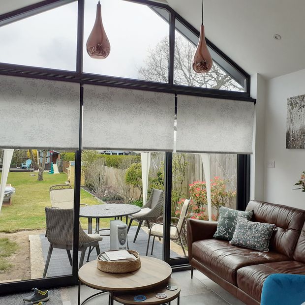 Elona silver roller blind on patio doors
