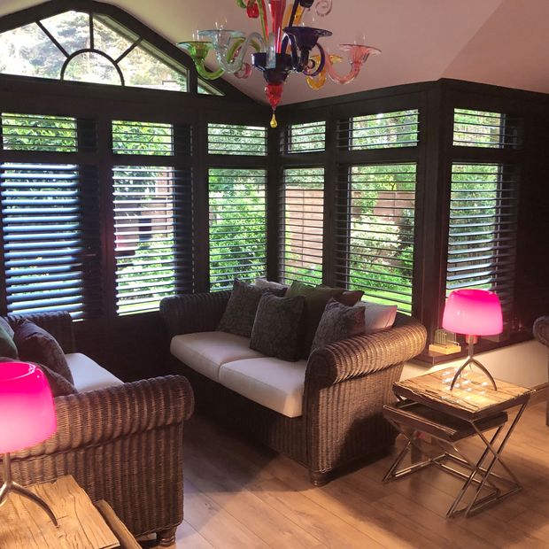 Wenge shutters in sunroom