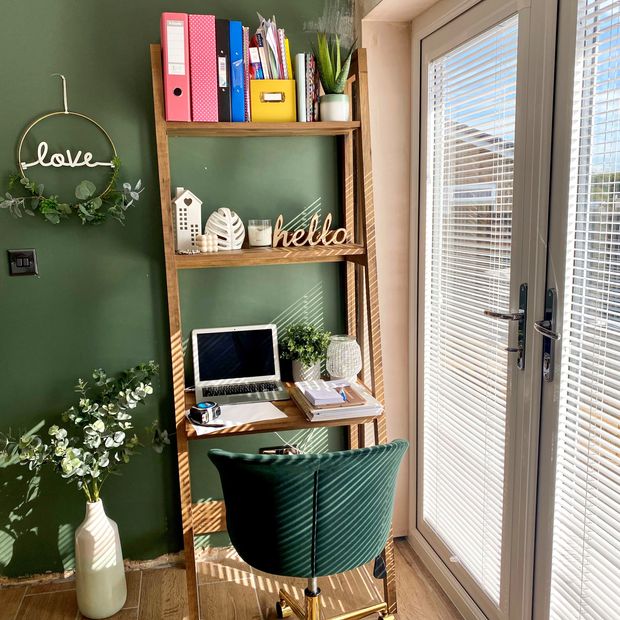Spectrum oyster white venetian blinds fitted on home office patio doors