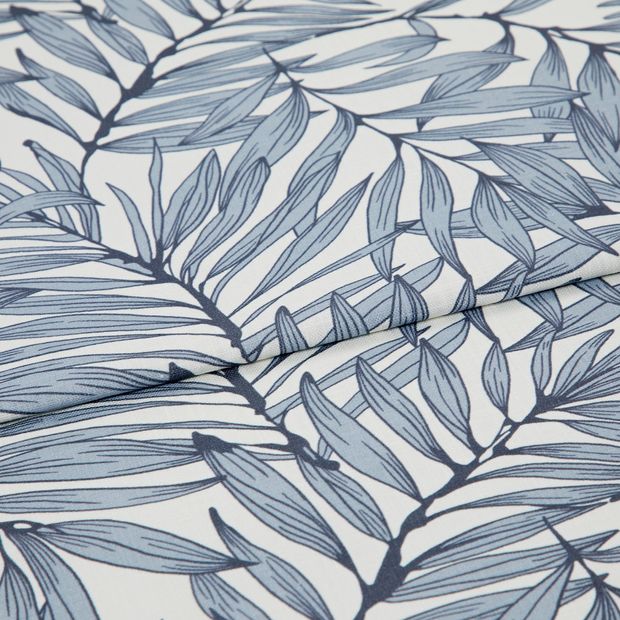A folded piece of fabric with Laurel Wedgewood Blue printed on it