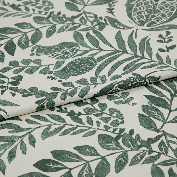 A folded piece of fabric with Morris Mallard Green printed on it