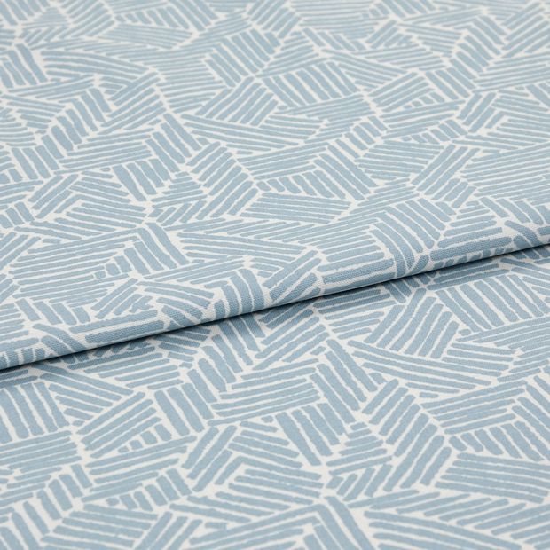 A folded piece of fabric with Parquet Mineral Blue printed on it