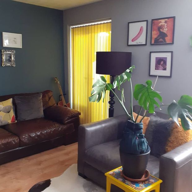Acacia Canary vertical blinds in living room