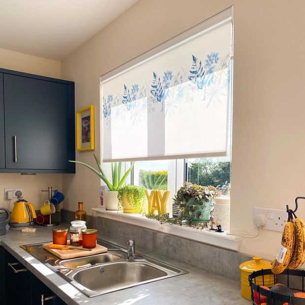 Eden lapis roller blind in kitchen