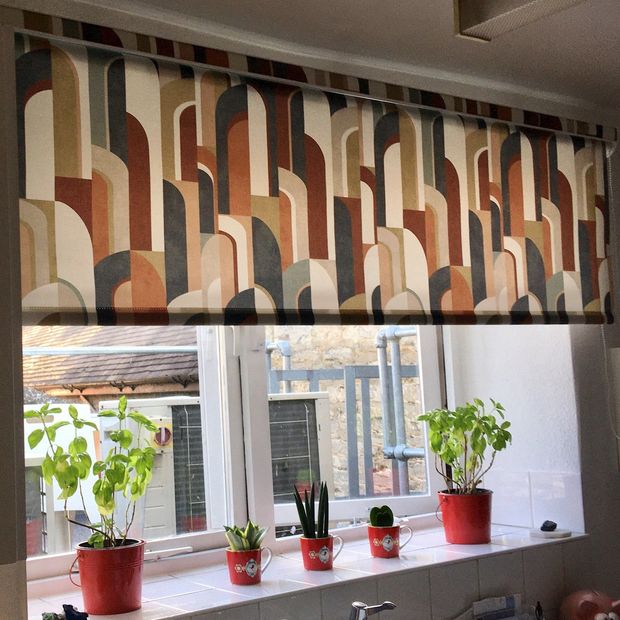Bauhaus sandstone roller blind on bathroom window