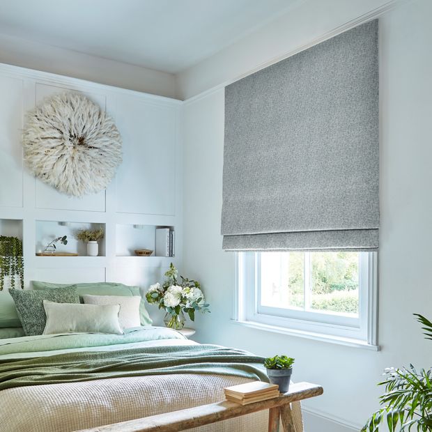 Morse blue roman blind in bedroom