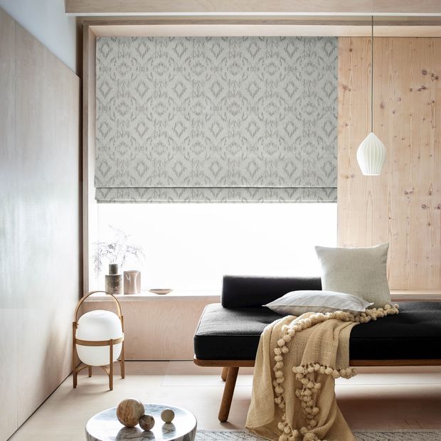 mindoro silver roman blind in cosy lounge