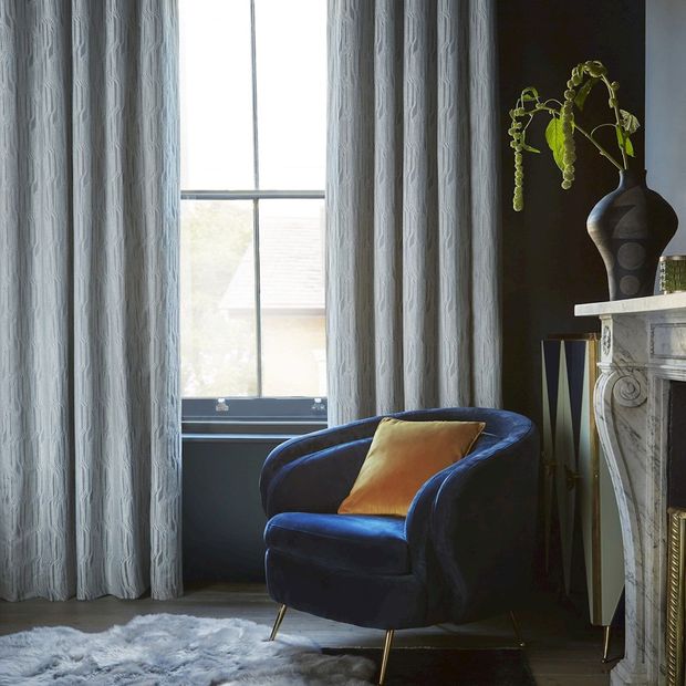 maud steel floor length curtains in bedroom