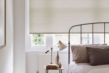 MACRAME BARK ROLLER BLIND BEDROOM