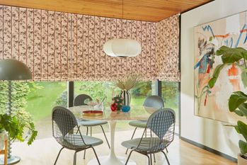 pink patterned roman blind
