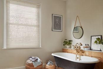 Cream wooden bathroom blinds