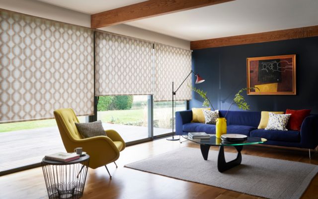 Brindle spice roller blinds in dining room