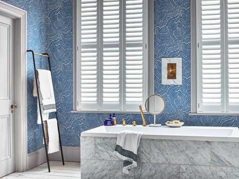 Henley white full height shutters in bathroom