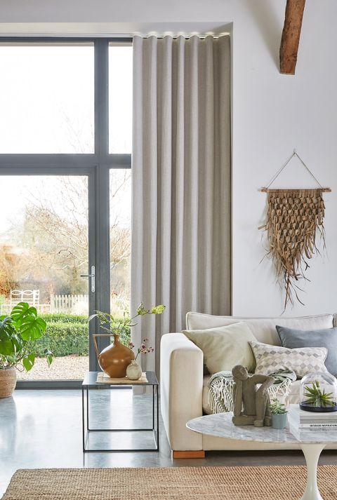 Pure Hemp Clay curtain in a lounge window 