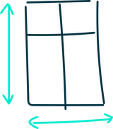 window diagram with arrows for length and width