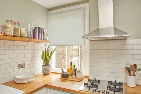 hexham stone roller blind in kitchen