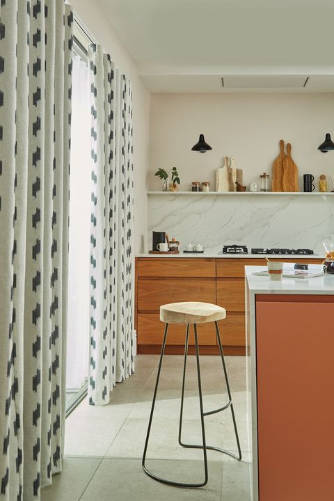 Phatara phantom wave header curtains on floor length kitchen windows
