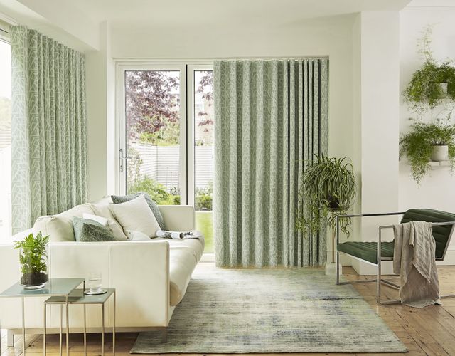 Alder celadon green floor length wave curtains in living room