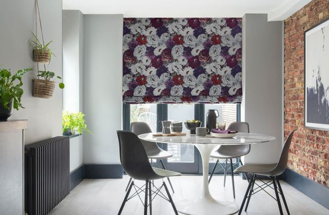 Monroe damson roman blind in contemporary dining room