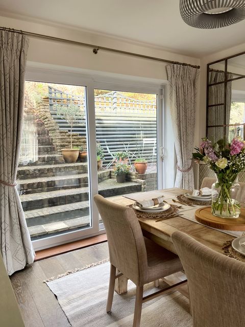 ober etch natural door curtain in dining room