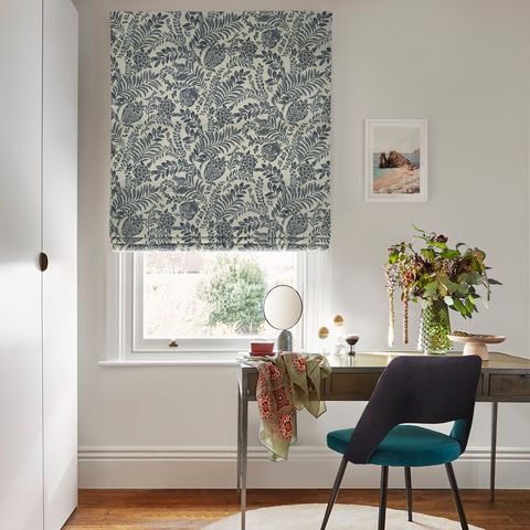 Morris navy thermal roman blind covering window