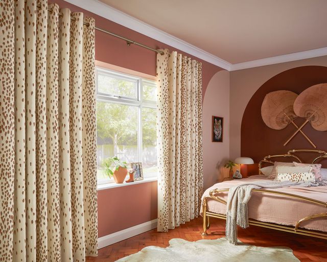 Poodle & Blonde Eyelet Curtain Dalmatian Curtains in the Bedroom