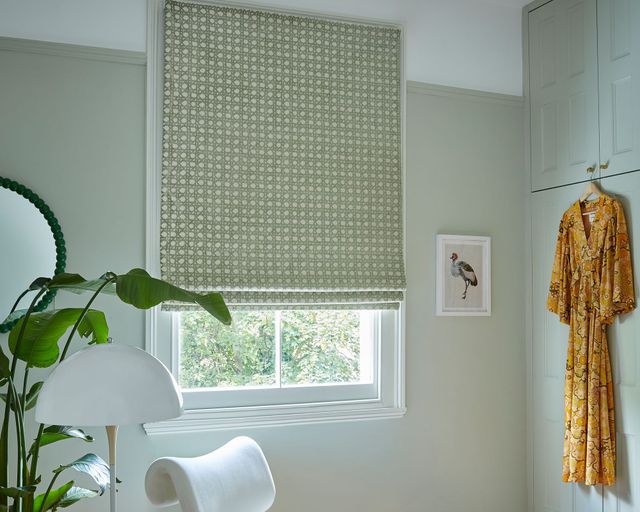 Poodle and Blonde Rattan Pistachio Roman Blind