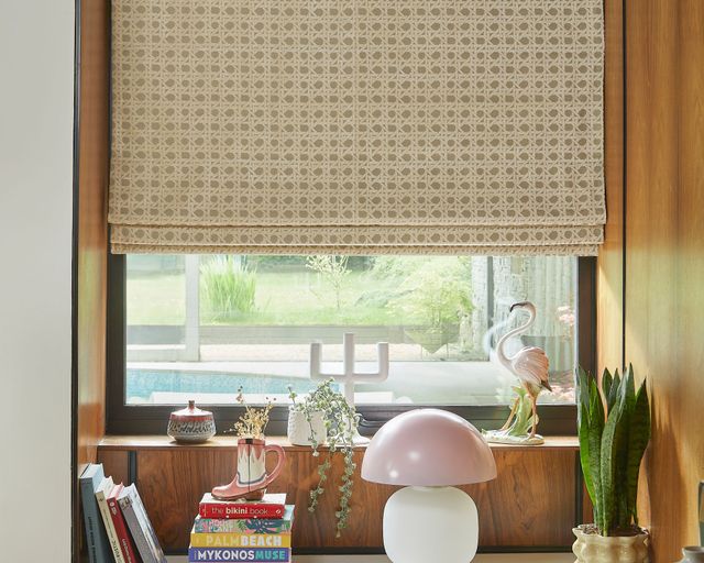 Poodle and Blonde Rattan Sepia Curtain in the Living Room