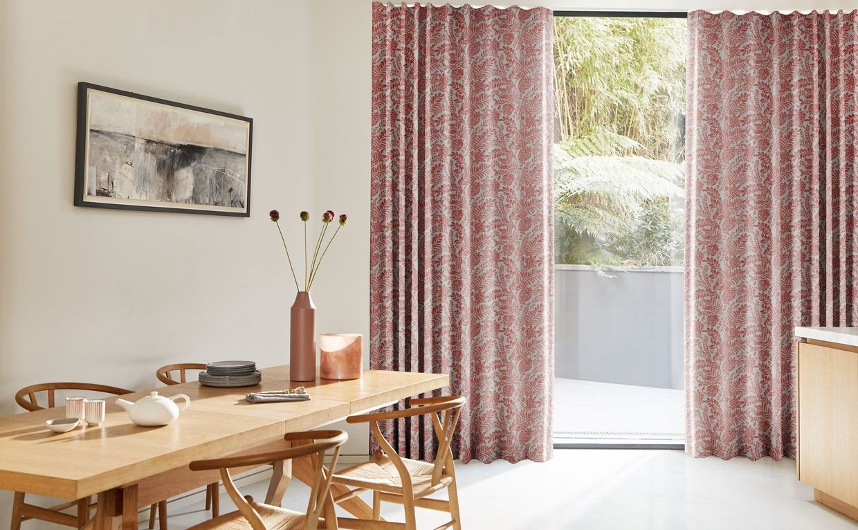 Hillarys Morris Beet Wave Curtains in the dining room